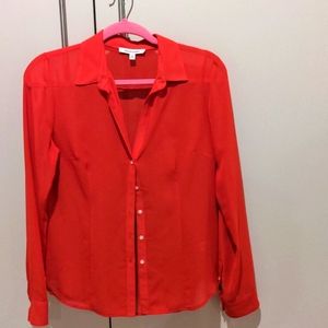 Sheer orange button down top